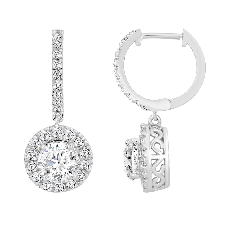 LADIES EARRINGS 3CT ROUND DIAMOND 14K WHITE GOLD (CENTER STONE ROUND DIAMOND 2CT )