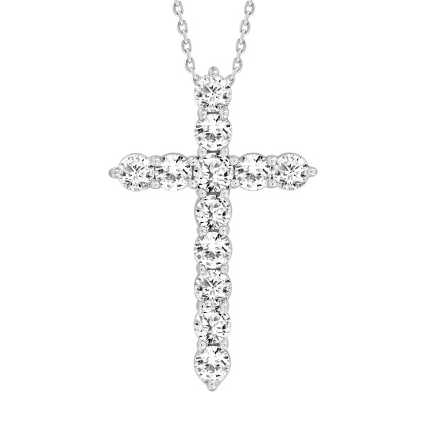 LADIES CROSS PENDANT WITH CHAIN 2CT ROUND DIAMOND ...