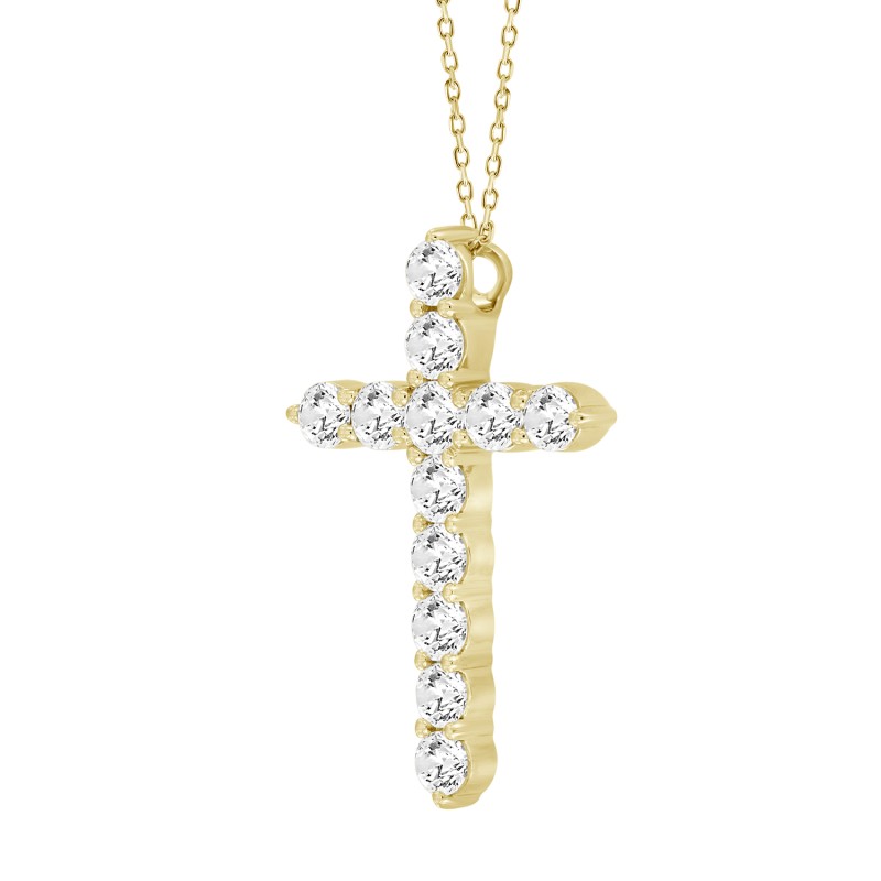 LADIES CROSS PENDANT WITH CHAIN 2CT ROUND DIAMOND 14K YELLOW GOLD