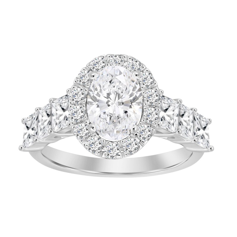 LADIES RING 2 3/8CT ROUND/PRINCESS DIAMOND 14K WHITE GOLD (CENTER STONE OVAL DIAMOND 1 1/4CT )