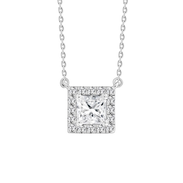 LADIES NECKLACE 1CT ROUND/PRINCESS DIAMOND 14K WHI...