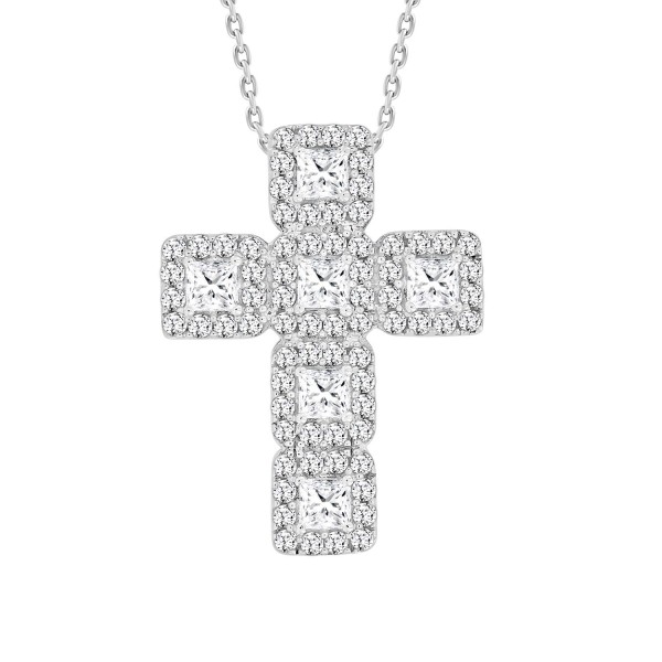 LADIES CROSS PENDANT WITH CHAIN 3CT ROUND/PRINCESS...