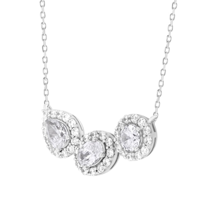 LADIES NECKLACE 2 1/2CT ROUND/PEAR/OVAL DIAMOND 14K WHITE GOLD (CENTER STONE ROUND/PEAR/OVAL DIAMOND 1/2CT 3/4CT 5/8CT )