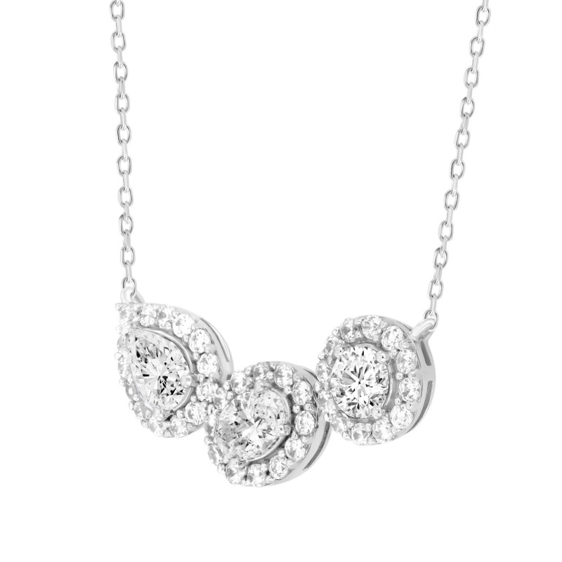 LADIES NECKLACE 2 1/2CT ROUND/PEAR/OVAL DIAMOND 14K WHITE GOLD (CENTER STONE ROUND/PEAR/OVAL DIAMOND 1/2CT 3/4CT 5/8CT )