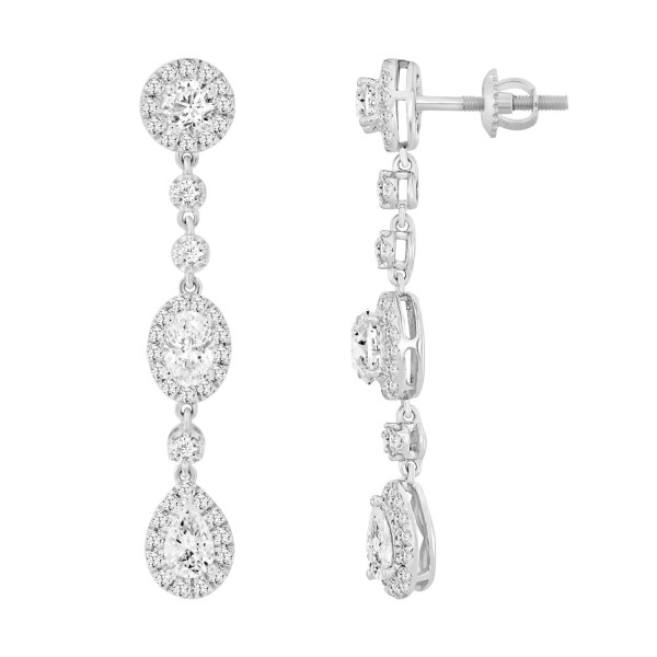 LADIES LINEAR EARRINGS 3 1/2CT OVAL/ROUND/PEAR DIA...