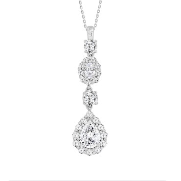 LADIES PENDANT WITH CHAIN 2CT PEAR/ROUND/OVAL DIAMOND 14K WHITE GOLD