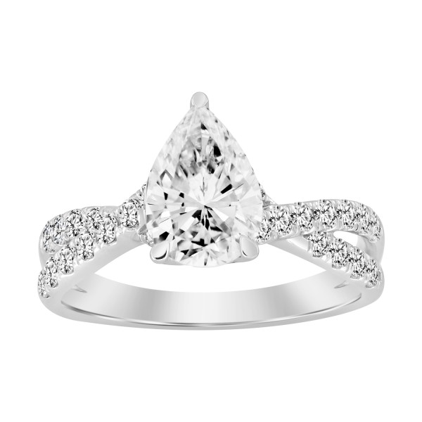 LADIES RING 2CT ROUND/PEAR DIAMOND 14K WHITE GOLD ...