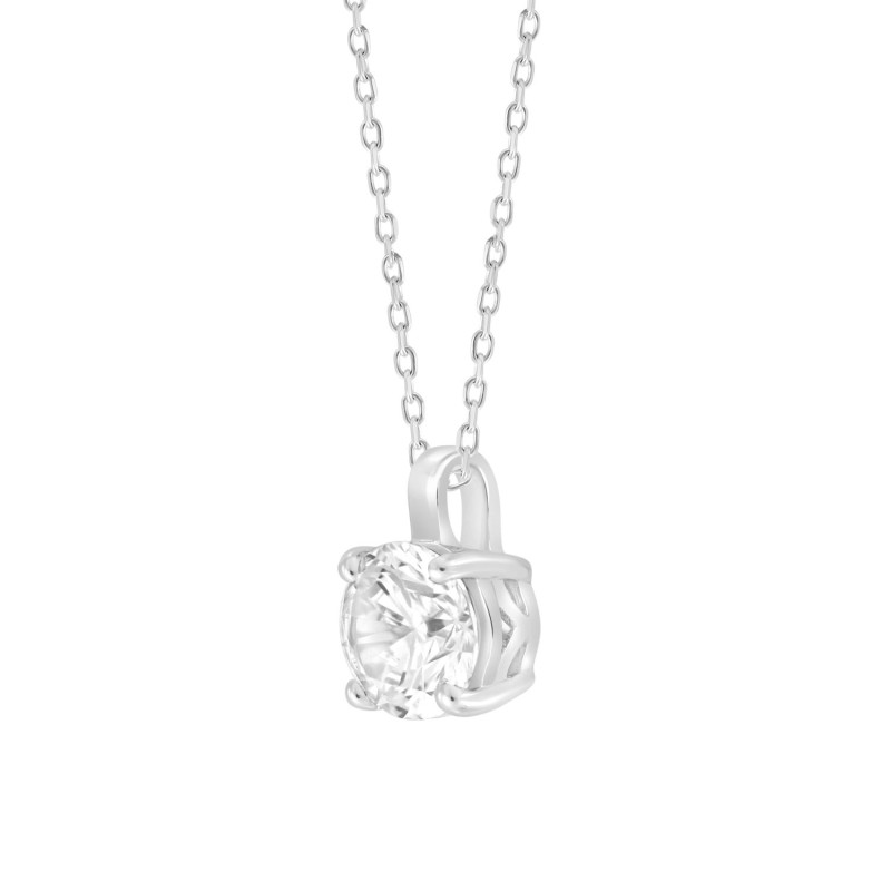 LADIES SOLITAIRE PENDANT WITH CHAIN 1 1/2CT ROUND DIAMOND 14K WHITE GOLD