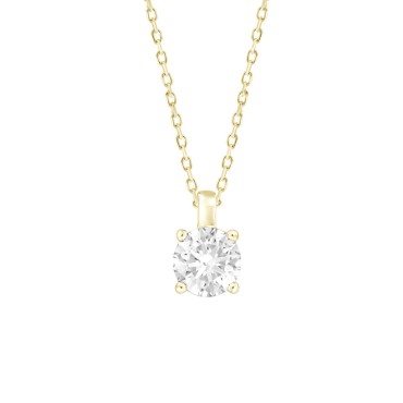 LADIES SOLITAIRE PENDANT WITH CHAIN 1 1/2CT ROUND DIAMOND 14K YELLOW GOLD