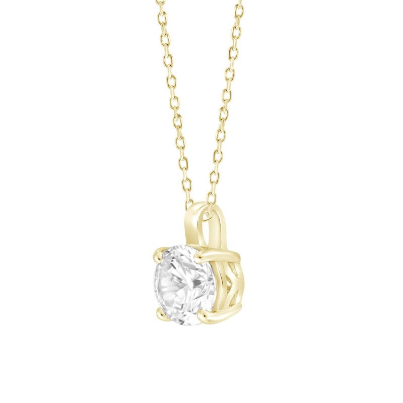 LADIES SOLITAIRE PENDANT WITH CHAIN 1 1/2CT ROUND DIAMOND 14K YELLOW GOLD