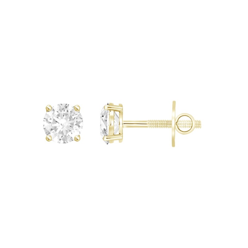 LADIES SOLITAIRE EARRINGS 1/2CT ROUND DIAMOND 14K YELLOW GOLD