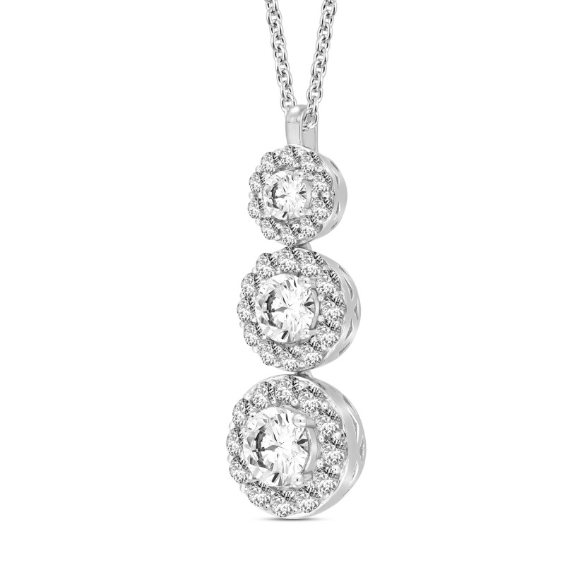 14K WHITE GOLD 3CT ROUND DIAMOND LADIES PENDANT WITH CHAIN