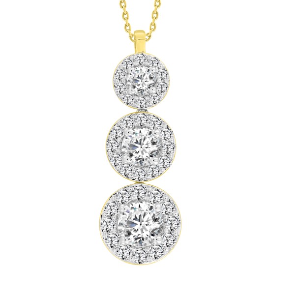 14K YELLOW GOLD 3CT ROUND DIAMOND LADIES PENDANT W...