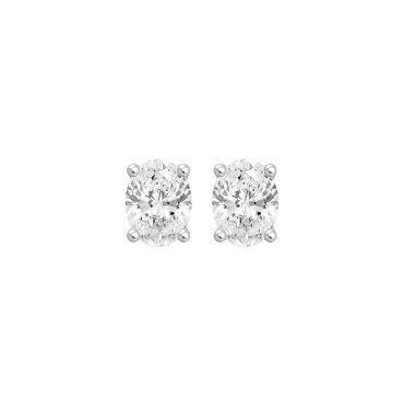 LADIES SOLITAIRE EARRINGS  1 1/2CT OVAL DIAMOND 14K WHITE GOLD