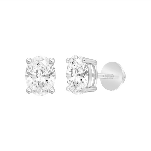 LADIES SOLITAIRE EARRINGS 1 1/2CT OVAL DIAMOND 14K...