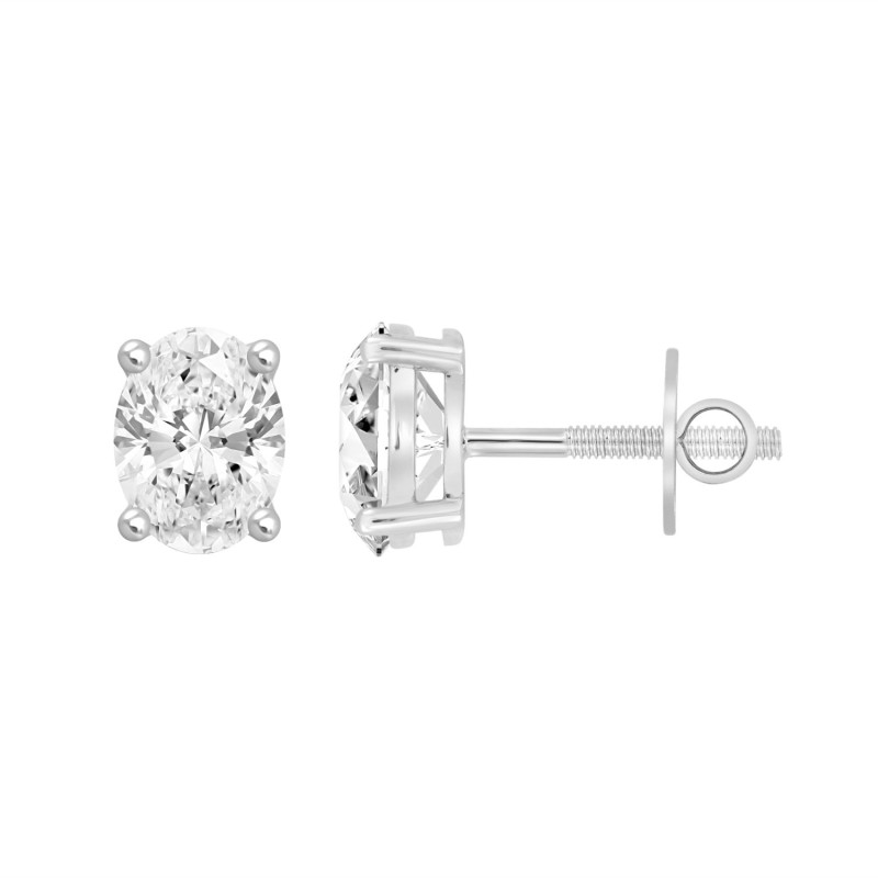 LADIES SOLITAIRE EARRINGS 1 1/2CT OVAL DIAMOND 14K WHITE GOLD