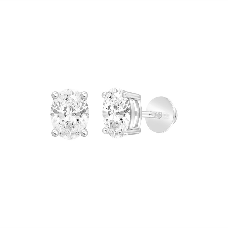 LADIES SOLITAIRE EARRINGS 1 1/2CT OVAL DIAMOND 14K WHITE GOLD