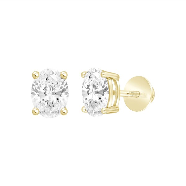 LADIES SOLITAIRE EARRINGS 1 1/2CT OVAL DIAMOND 14K...