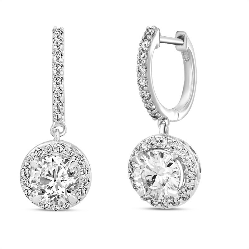 LADIES EARRINGS 2 1/2CT ROUND DIAMOND 14K WHITE GOLD (CENTER STONE ROUND DIAMOND 2CT )