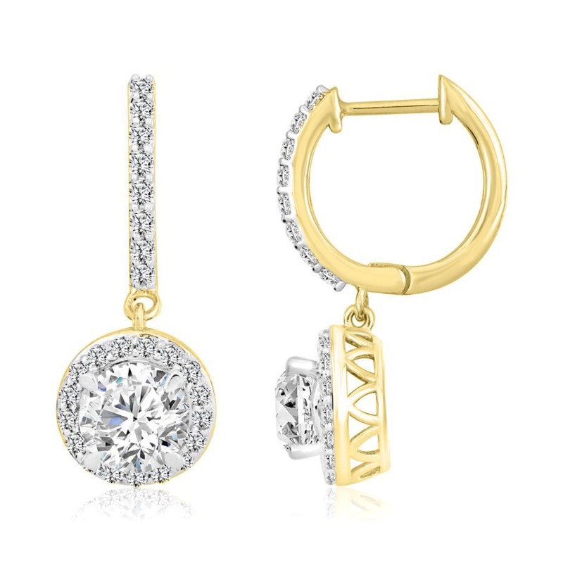 LADIES EARRINGS 2 1/2CT ROUND DIAMOND 14K YELLOW GOLD (CENTER STONE ROUND DIAMOND 2CT )