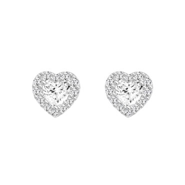 14K WHITE GOLD1 3/8CT ROUND HEART DIAMOND LADIES EARRINGS (CENTER STONE EMERALD DIAMOND 1CT )