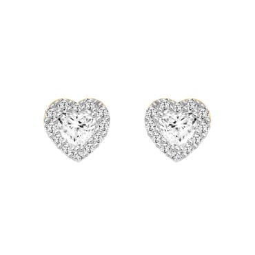 14K YELLOW GOLD1 3/8CT ROUND HEART DIAMOND LADIES EARRINGS  (CENTER STONE EMERALD DIAMOND 1CT )