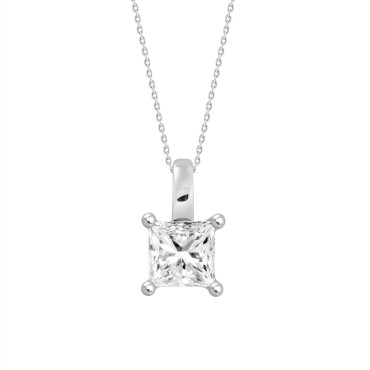 LADIES PENDANT WITH CHAIN 2CT PRINCESS DIAMOND 14K WHITE GOLD