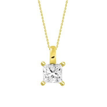 LADIES PENDANT WITH CHAIN 2CT PRINCESS DIAMOND 14K YELLOW GOLD