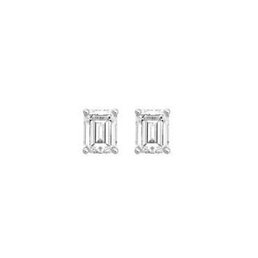 LADIES SOLITAIRE EARRINGS  3CT EMERALD DIAMOND 14K WHITE GOLD