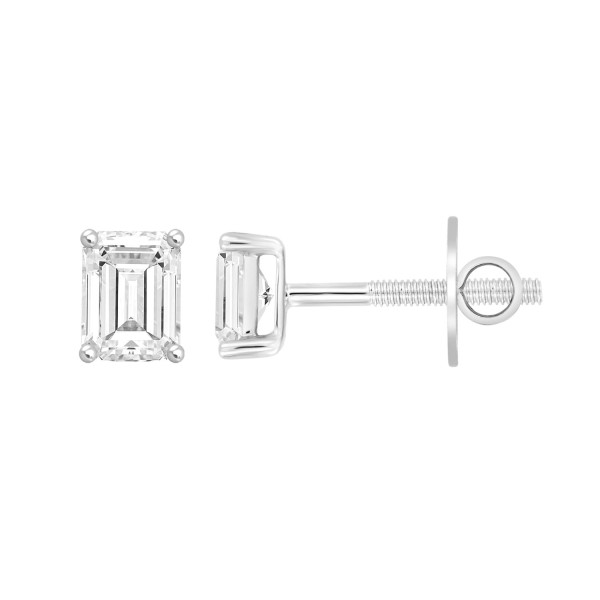 LADIES SOLITAIRE EARRINGS 3CT EMERALD DIAMOND 14K ...