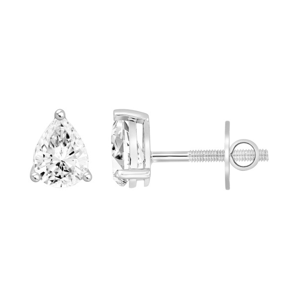 LADIES SOLITAIRE EARRINGS 2CT PEAR DIAMOND 14K WHI...