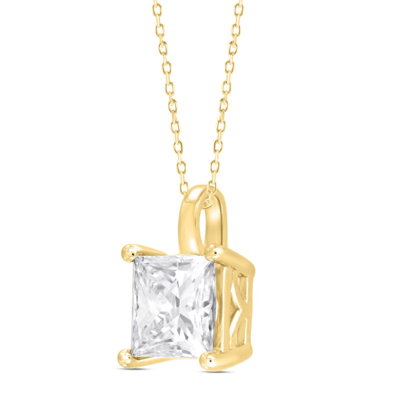 LADIES SOLITAIRE PENDANT WITH CHAIN 1 1/2CT PRINCESS DIAMOND 14K YELLOW GOLD