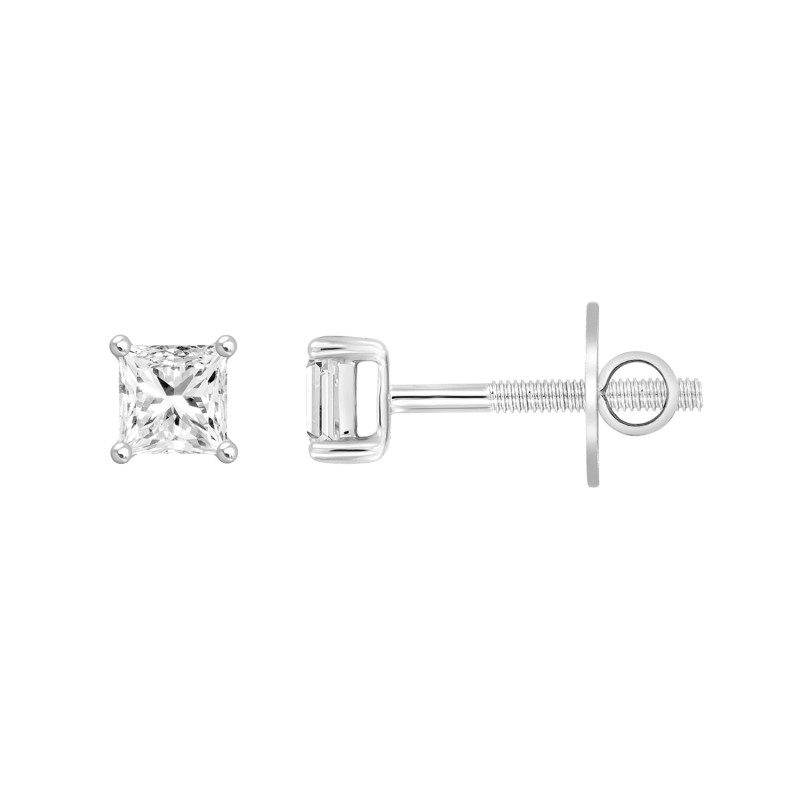 LADIES SOLITAIRE EARRINGS 2CT PRINCESS DIAMOND 14K WHITE GOLD