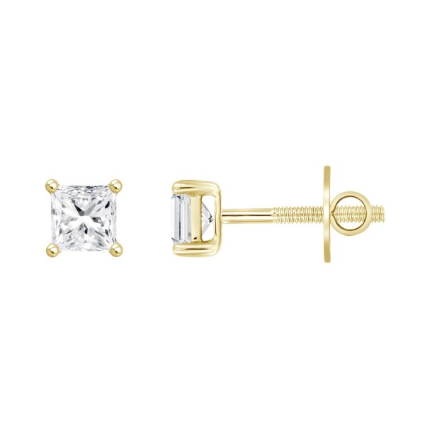 LADIES SOLITAIRE EARRINGS 2CT PRINCESS DIAMOND 14K...