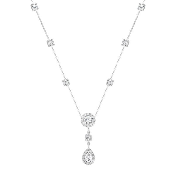 LADIES NECKLACE 2 3/4CT ROUND/PEAR DIAMOND 14K WHI...