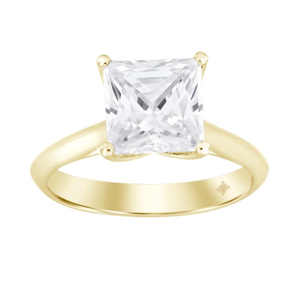 LADIES RING 3CT PRINCESS DIAMOND 14K YELLOW GOLD...