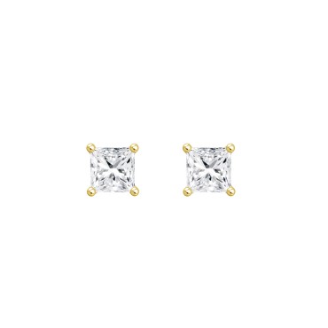 LADIES SOLITAIRE EARRINGS  1 1/2CT PRINCESS DIAMOND 14K YELLOW GOLD