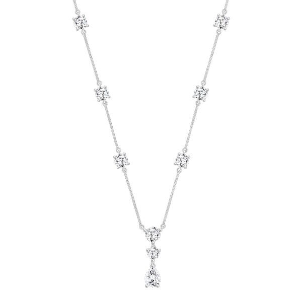 LADIES NECKLACE 9 1/6CT ROUND/PEAR DIAMOND 14K WHI...