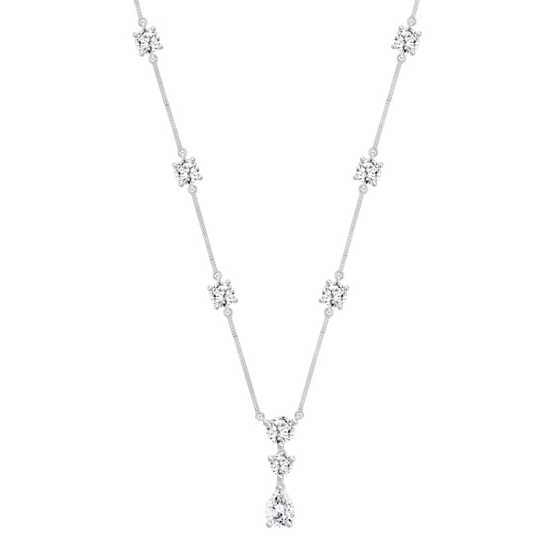 LADIES NECKLACE 9 1/6CT ROUND/PEAR DIAMOND 14K WHITE GOLD