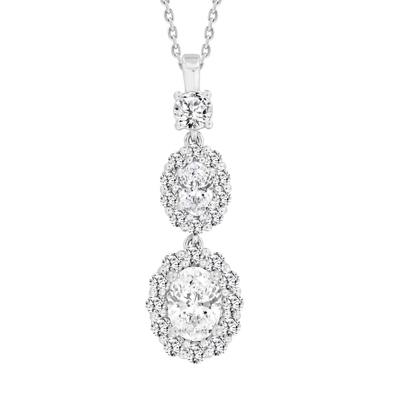 LADIES PENDANT WITH CHAIN 2 1/4CT ROUND/OVAL DIAMOND 14K WHITE GOLD (CENTER STONE OVAL DIAMOND 1CT )