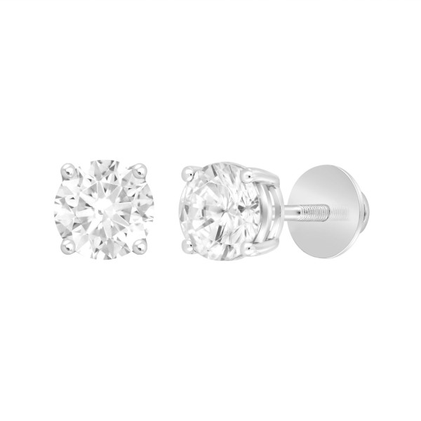 LADIES SOLITAIRE EARRINGS 3CT ROUND DIAMOND 14K WH...