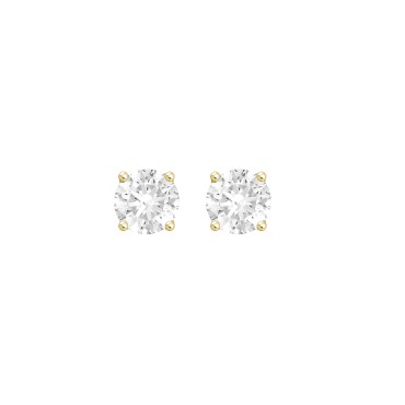 LADIES SOLITAIRE EARRINGS  3CT ROUND DIAMOND 14K YELLOW GOLD
