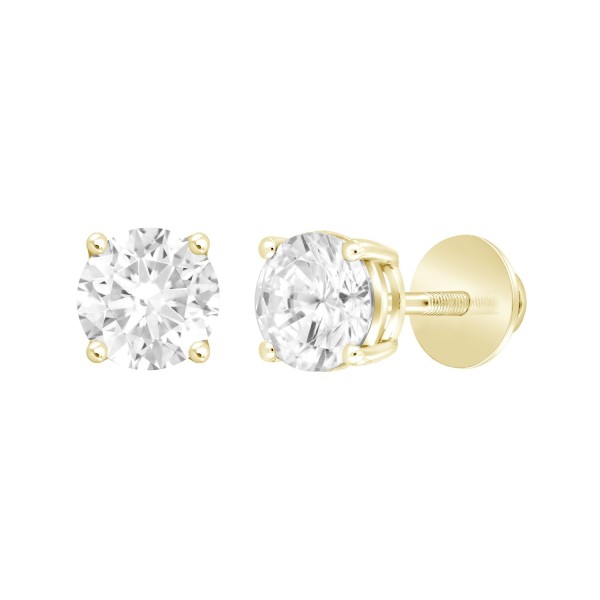 LADIES SOLITAIRE EARRINGS 3CT ROUND DIAMOND 14K YE...