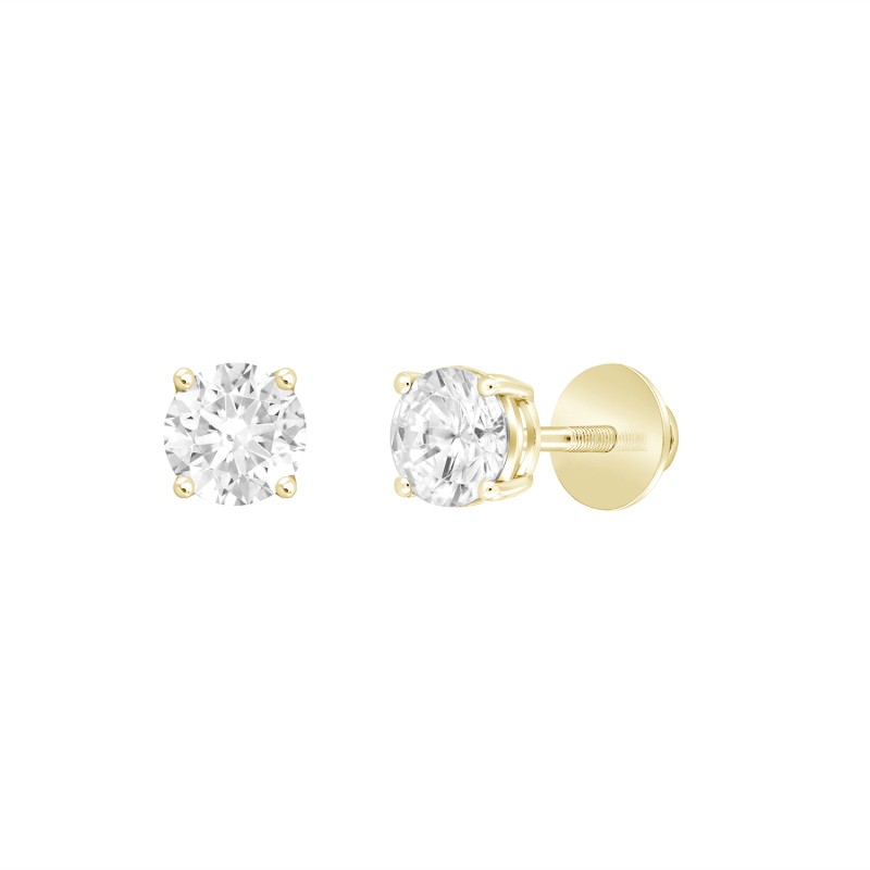 LADIES SOLITAIRE EARRINGS 3CT ROUND DIAMOND 14K YELLOW GOLD