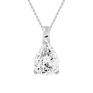 LADIES SOLITAIRE PENDANT WITH CHAIN 1 1/2CT PEAR DIAMOND 14K WHITE GOLD