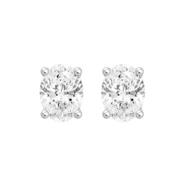 LADIES SOLITAIRE EARRINGS  3CT OVAL DIAMOND 14K WHITE GOLD (CENTER STONE OVAL DIAMOND 1 1/2CT )