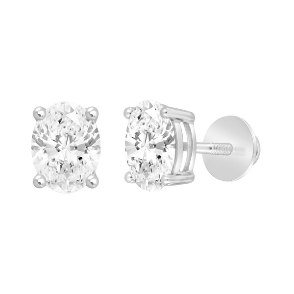 LADIES SOLITAIRE EARRINGS 3CT OVAL DIAMOND 14K WHI...