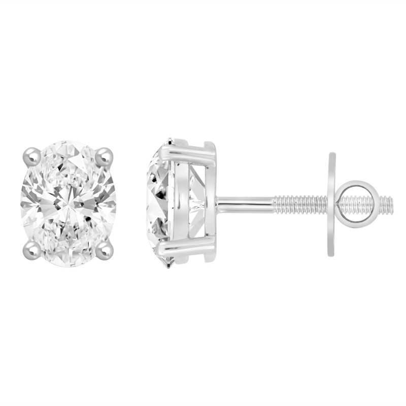 LADIES SOLITAIRE EARRINGS 3CT OVAL DIAMOND 14K WHITE GOLD (CENTER STONE OVAL DIAMOND 1 1/2CT )