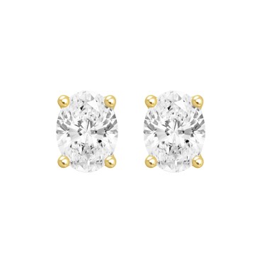 LADIES SOLITAIRE EARRINGS  3CT OVAL DIAMOND 14K YELLOW GOLD (CENTER STONE OVAL DIAMOND 1 1/2CT )