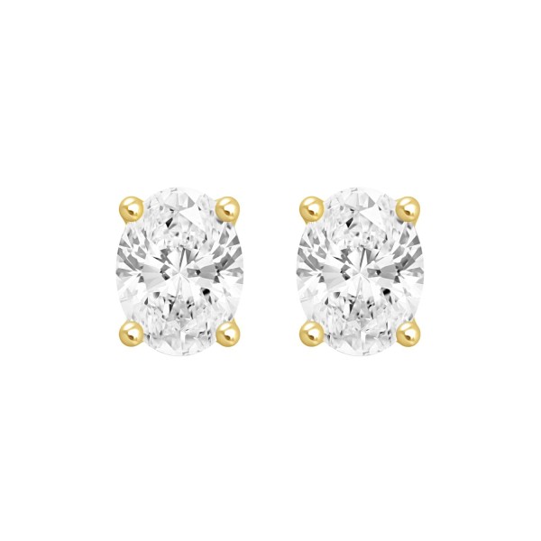 LADIES SOLITAIRE EARRINGS 3CT OVAL DIAMOND 14K YEL...